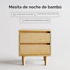 Nectar Mesita de noche de bambú, natural, 23" de altura, carpintería
