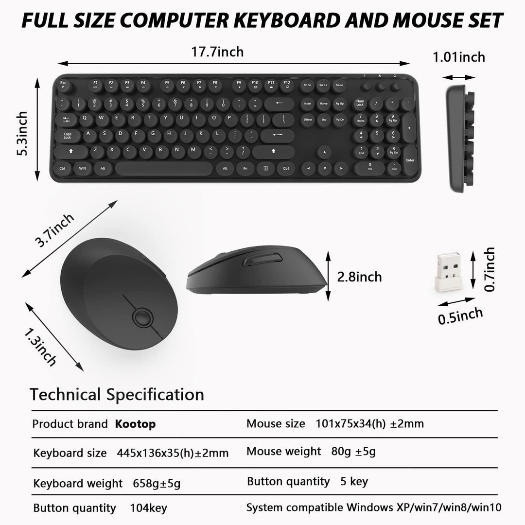 Combo de teclado y mouse inalámbricos, bonito teclado retro de tama...