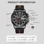 Relojes cronógrafo para hombre, reloj analógico de cuarzo negro de cara grande, luminoso, impermeable, calendario de lujo, reloj deportivo para hombre con correa de silicona