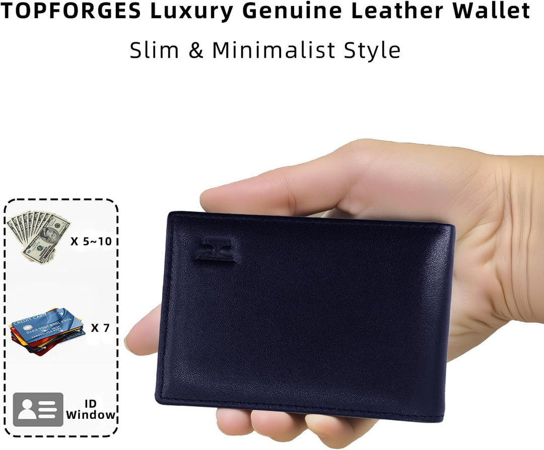 TOPFORGES Cartera de piel auténtica RFID para hombre, delgada, pleg...