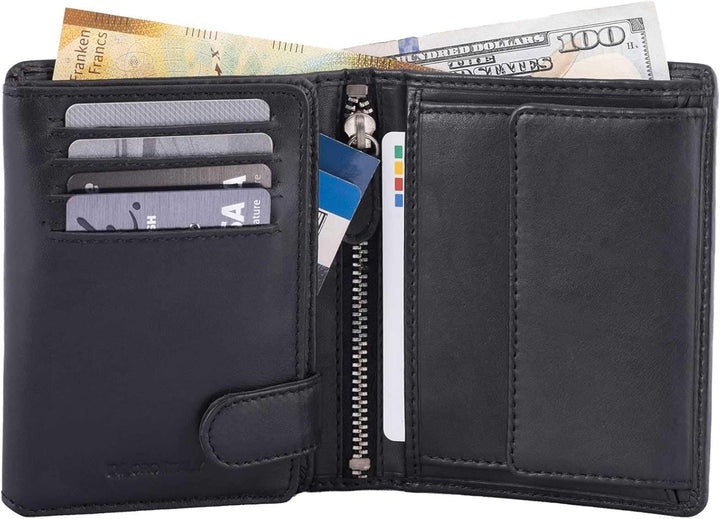 DiLoro Cartera plegable de cuero genuino de grano completo para hom...