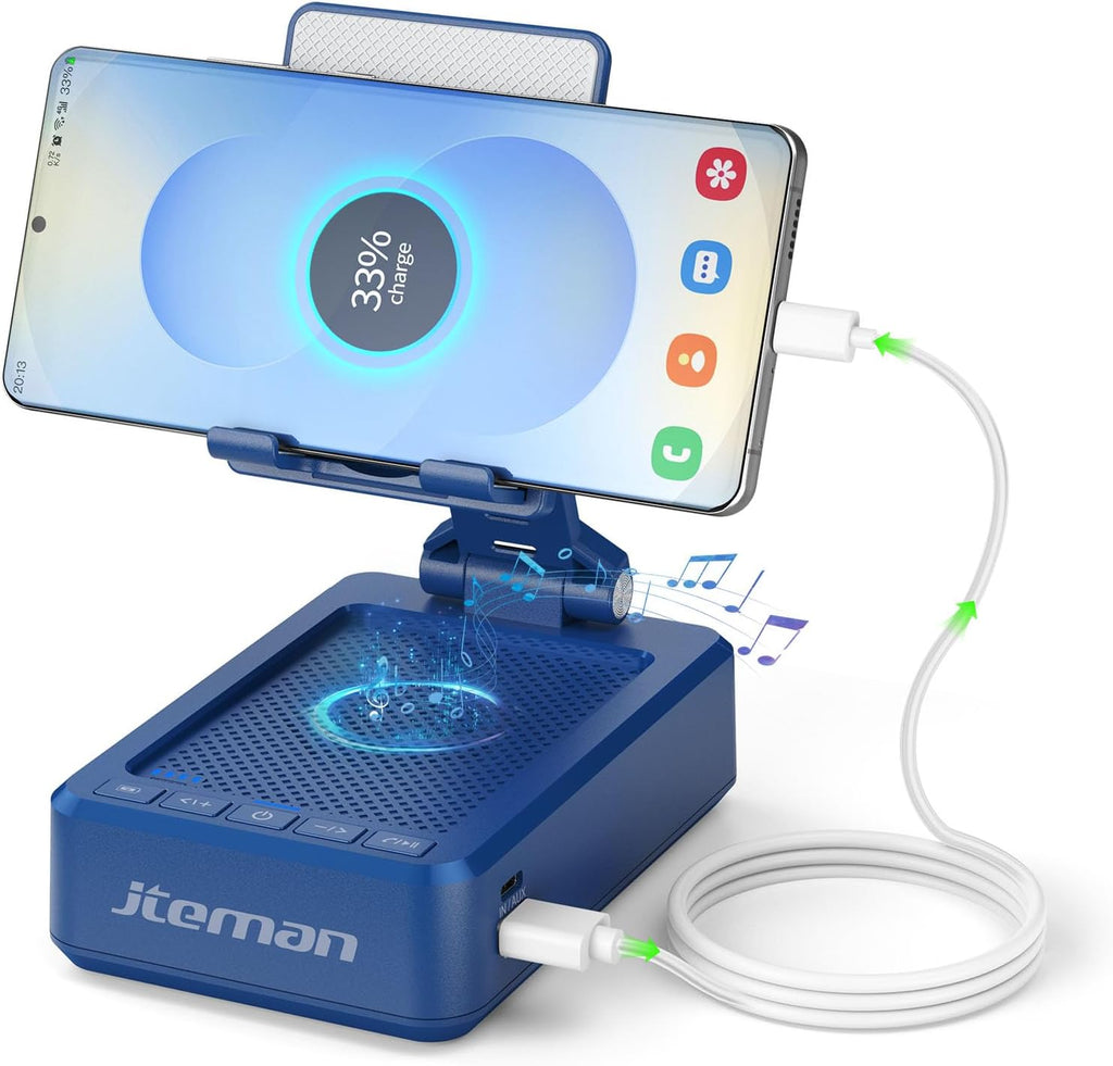 JTEMAN Soporte para teléfono celular con altavoz Bluetooth y función de