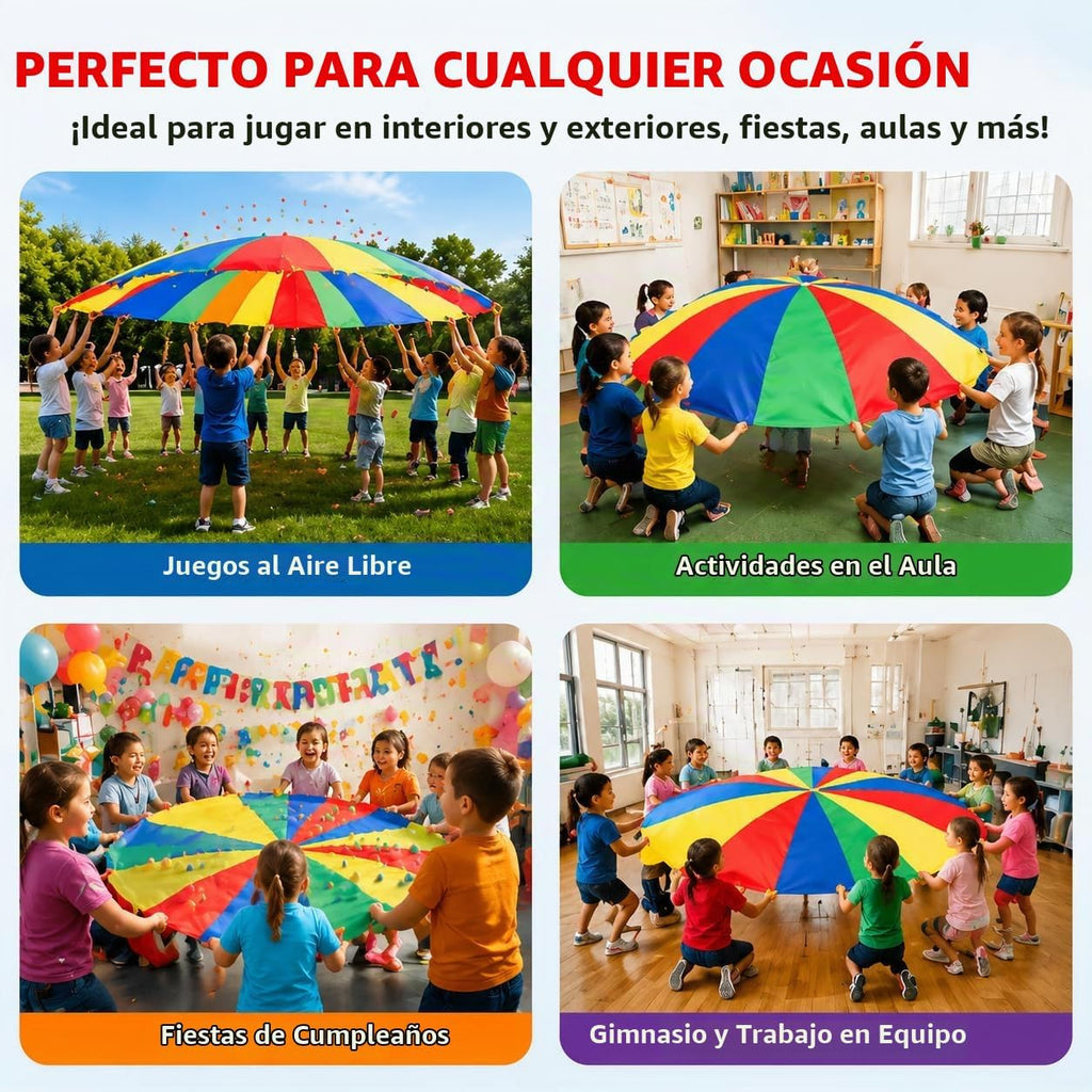 Paracaídas de juego para niños, para 8 a 12, 12 pies, con 12 manijas, para pícnic