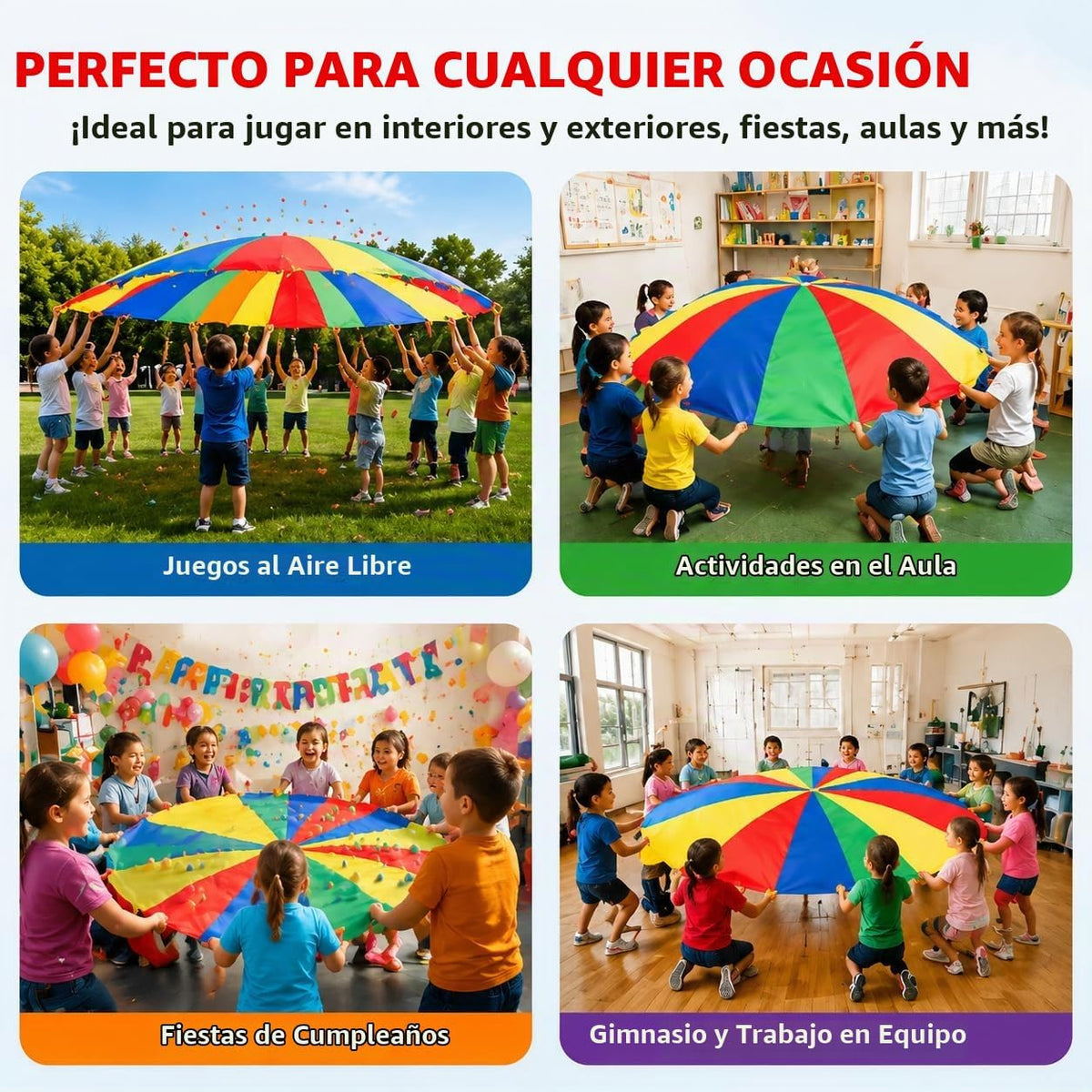 Paracaídas de juego para niños, para 8 a 12, 12 pies, con 12 manijas, para pícnic