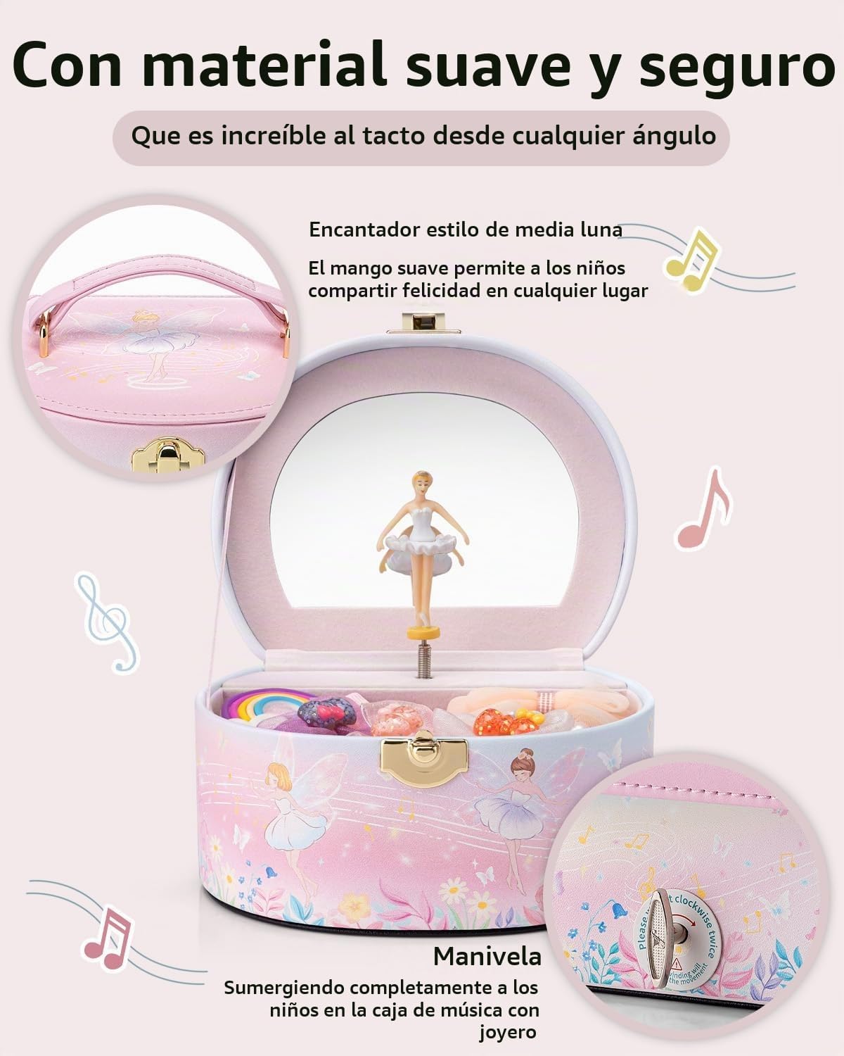 VLANDO Joyero musical para niñas, diseño de arco con bailarina giratoria