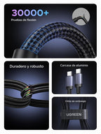 UGREEN Paquete de 2 cables USB C de 100 W de carga rápida, cable tipo C USB C para iPhone 17/16/15, MacBook Pro/Air, Galaxy S25/S24/S23, iPad Pro/Air, Pixel 10/9, Switch, AirPods, 10 pies