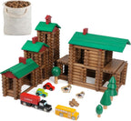 Wondertoys Juego de troncos de madera de villa grande, 456 piezas, troncos de madera real, troncos de construcción clásicos a partir de 3 años, el mejor juego de regalo de construcción retro, regalos educativos de ingeniería de construcción creativa