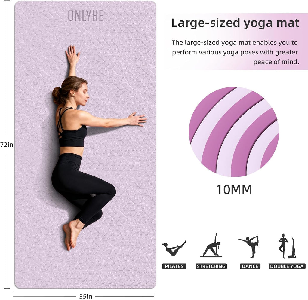 Tapete de yoga ancho de grosor (0.394 pulgadas), antideslizante, antidesgarros, tapete de pilates extra grande de 72 x 35 pulgadas para entrenamientos en casa, gimnasio y estiramiento de suelo con