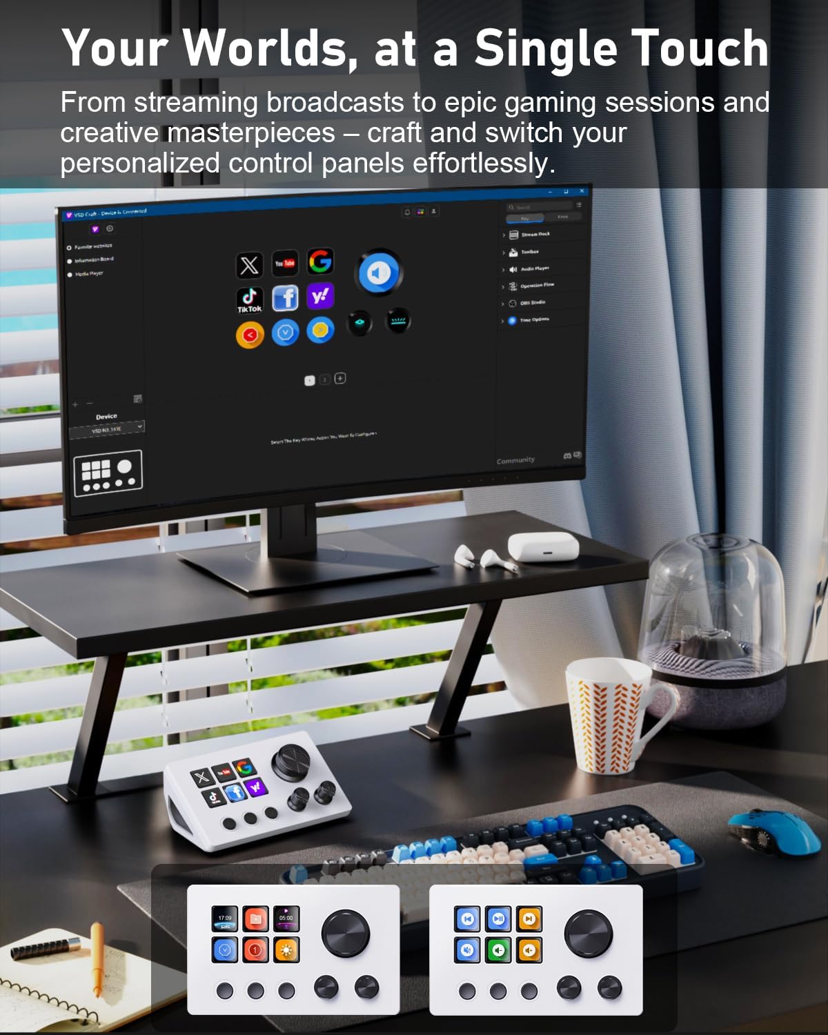 TreasLin VSDinside Stream Controller Deck Stream Dock con 12 Teclas Macro Personalizables para Activar Acciones en OBS Twitch YouTube para Creadores de Contenido de Streaming de Juegos Compatible con