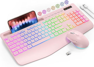 Combo de teclado y mouse inalámbricos, 9 efectos retroiluminados, r...