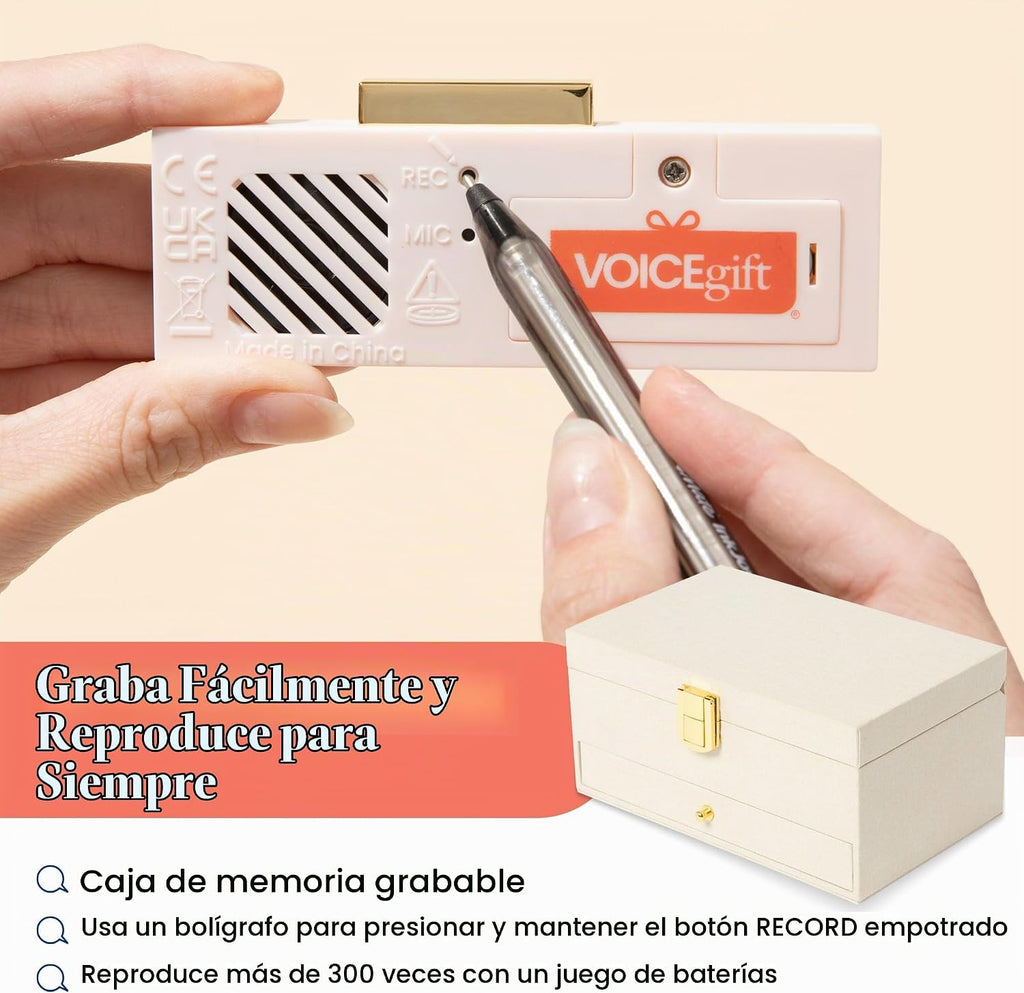 Caja de memoria, caja de memoria grabable con módulo de grabadora de voz extraíble, caja de recuerdo decorativa para fotos y joyas, graba y vuelve a grabar mensajes personales de 60 segundos