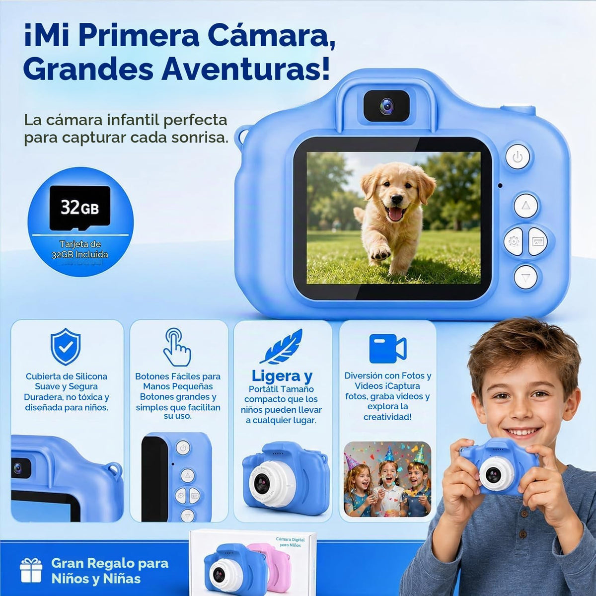 Cámara infantil para niños y niñas de 3 a 10 años, video 1080P
