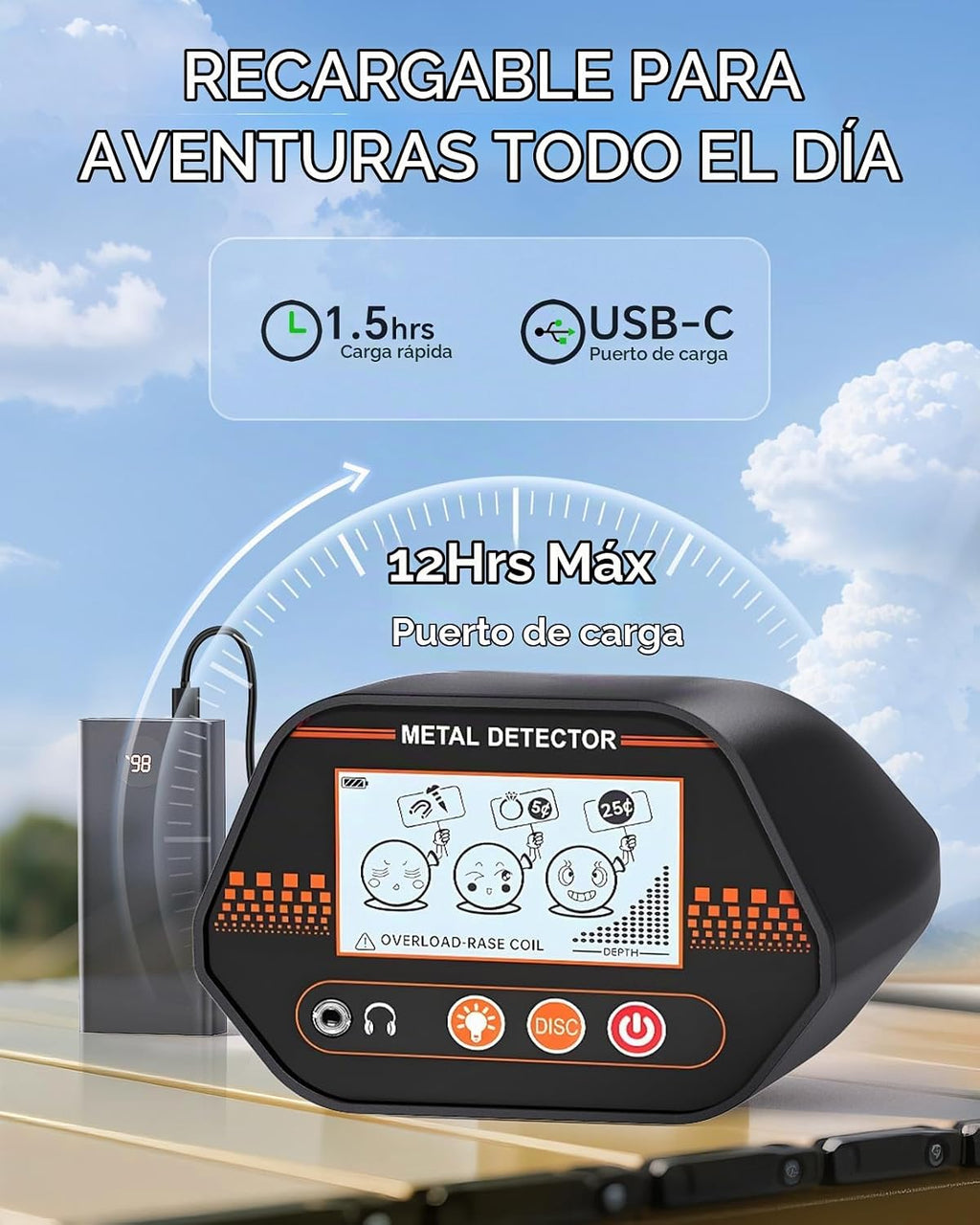 Detector de metales para niños, fácil de usar, divertida pantalla LCD, detector de metales ligero y ajustable para niños, bobina impermeable de 8 pulgadas, caza en la playa/patio trasero, regalos para niños de 8 a 12 años (kit recargable)