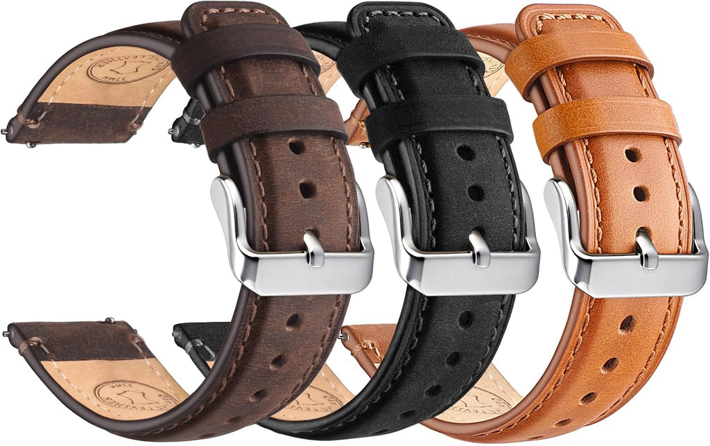 Paquete de 3 correas de reloj de cuero genuino de 0.709/0.748