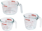 Pyrex Essentials (3-Pack) Tazas medidoras de vidrio, juego de tazas medidoras (1, 2 y 4 tazas) para preparar, hornear y cocinar, aptas para horno precalentado, lavavajillas, congelador y microondas
