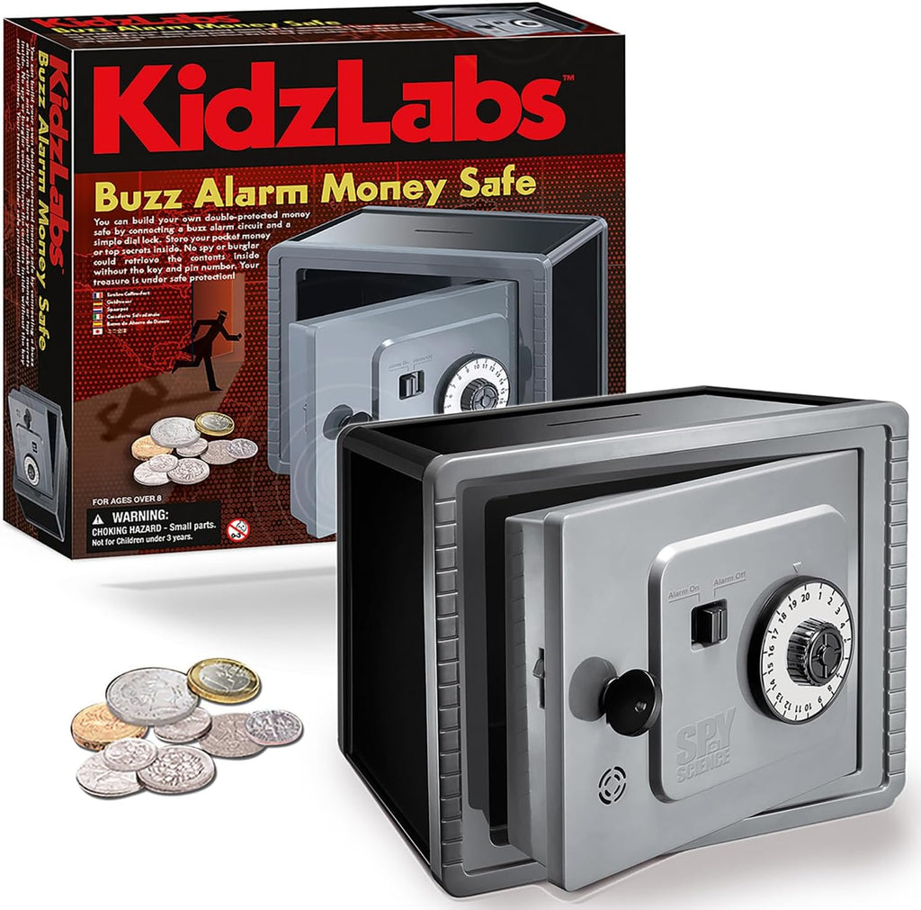 4M: KidsLabs - Caja fuerte para dinero con alarma de zumbido - Kit de construcción de alcancía eléctrica para bricolaje, pin de bloqueo, montaje de circuito, ingeniería mecánica, proyecto STEM, niños