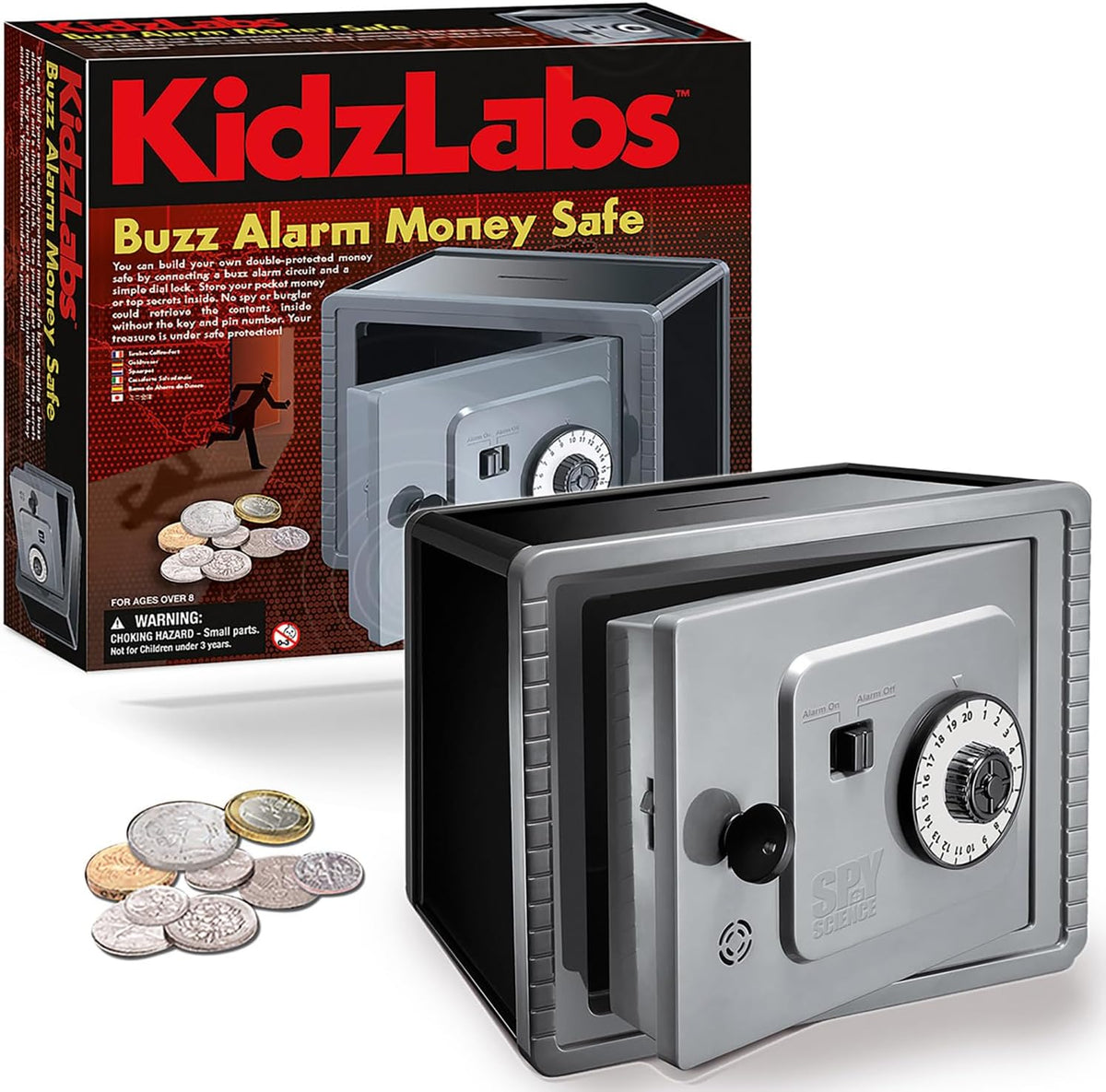 4M: KidsLabs - Caja fuerte para dinero con alarma de zumbido - Kit de construcción de alcancía eléctrica para bricolaje, pin de bloqueo, montaje de circuito, ingeniería mecánica, proyecto STEM, niños