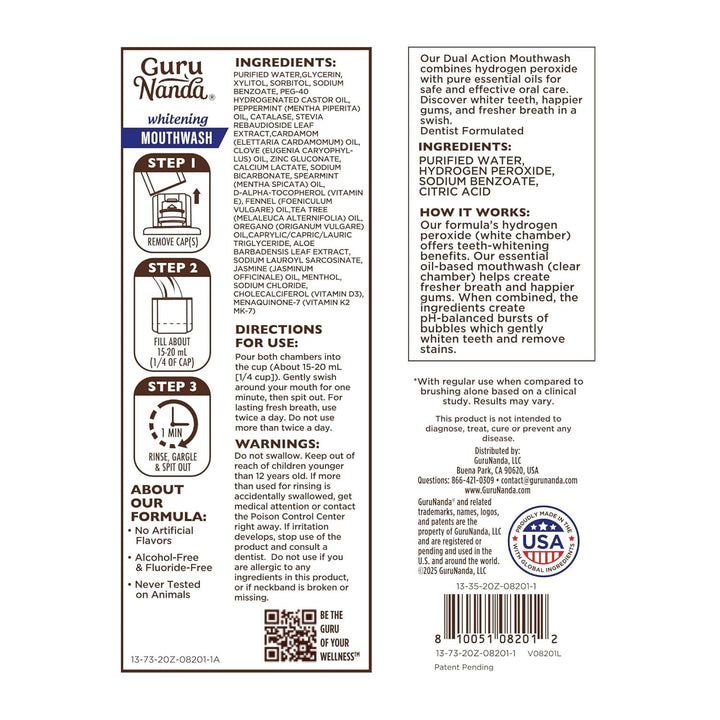 GuruNanda Enjuague bucal Oxyburst de doble barril, sin alcohol ni f...