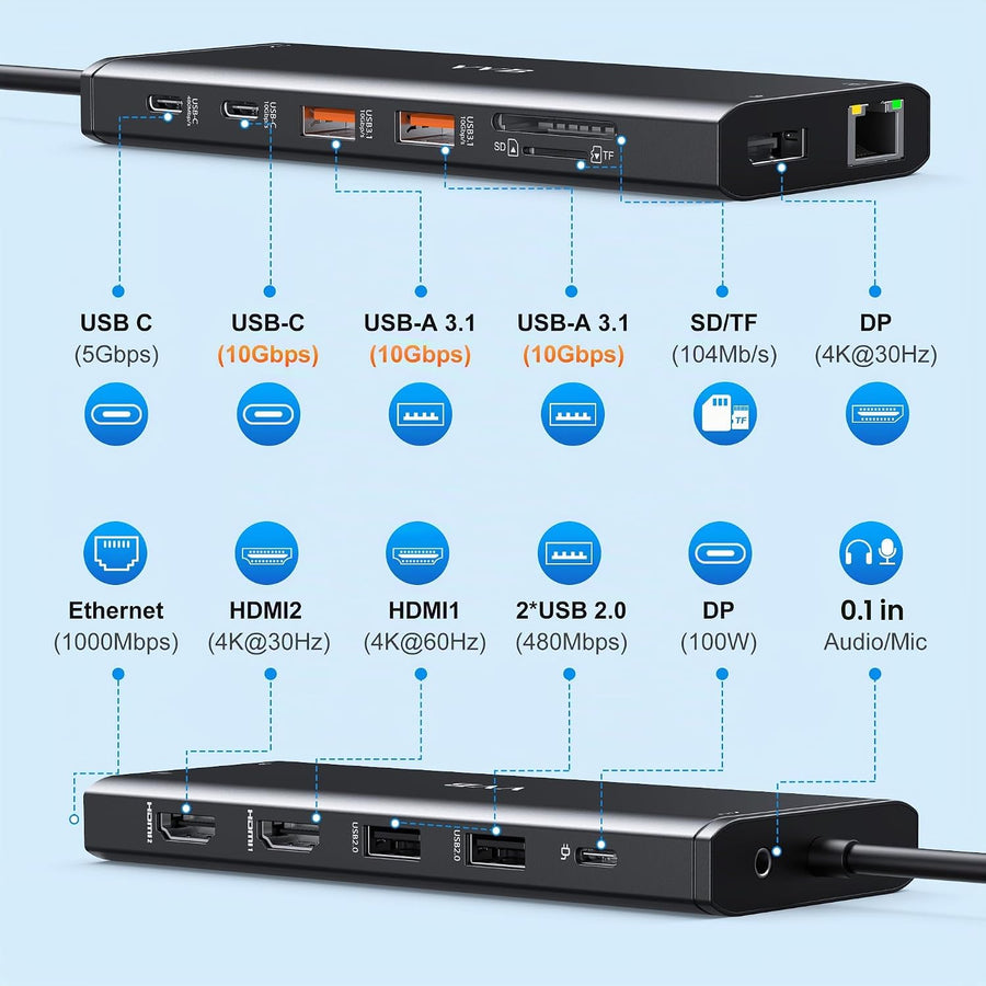 Estación de acoplamiento USB C de monitor dual para laptop Dell\/Le...