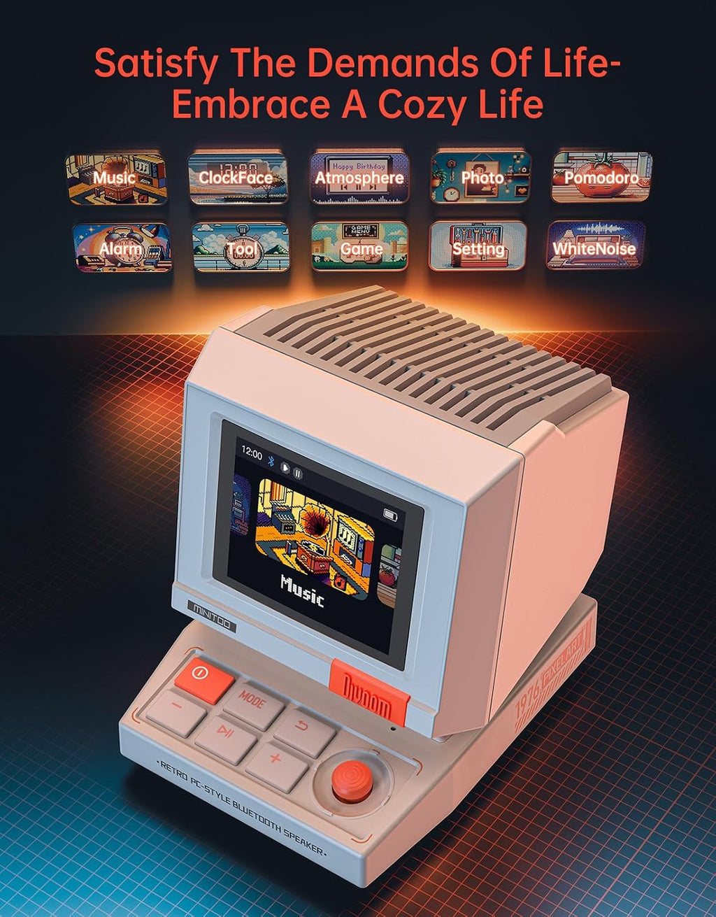 Divoom MiniToo - Altavoz retro para computadora estilo PC, pantalla de