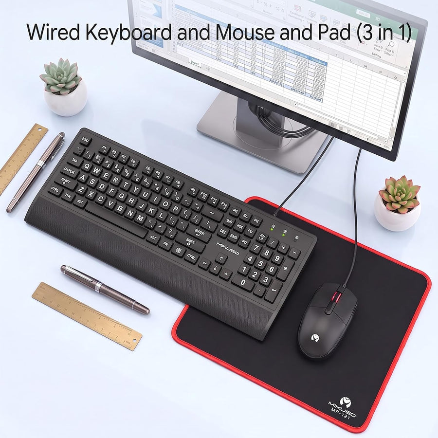 MIKUSO Combo de teclado y mouse con cable de impresión grande para...