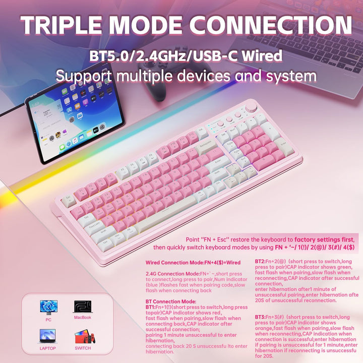 AULA Teclado Gaming S99, Teclados Inalámbricos para Computadora, Te...