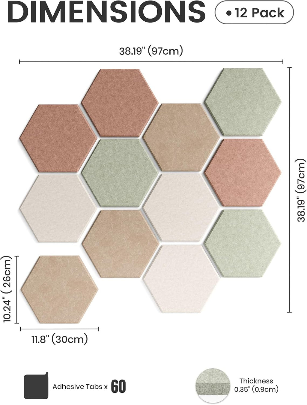 Paquete de 12 azulejos hexagonales de fieltro para tablón de