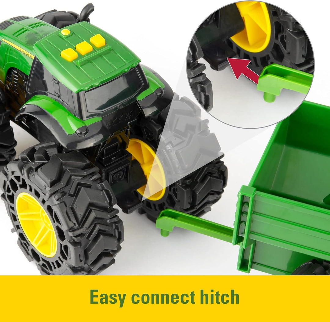 TOMY Monster Treads - John Deere Tractor Toy and Wagon -