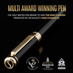 Scriveiner Bolígrafo Rollerball de Laca Negra - Impresionante Bolígrafo de Lujo, Chapado en Oro Real, Repuesto de Tinta Schmidt, El Mejor Set de Regalo de Bolígrafos Roller Ball para Hombres y Mujeres