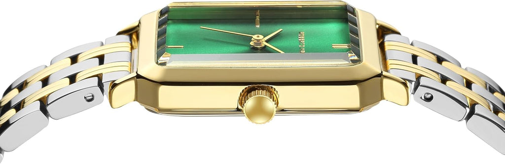 Roberto Marino RM1982 Reloj de Lujo para Mujer Rectangular en Oro – Movimiento de Cuarzo Japonés, Diseño Vintage de Acero Inoxidable, Esfera Plateada, Elegante Pieza de Vestir, Resistente al Agua 3ATM