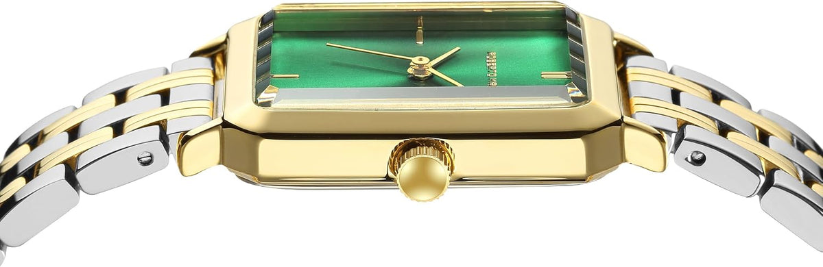 Roberto Marino RM1982 Reloj de Lujo para Mujer Rectangular en Oro – Movimiento de Cuarzo Japonés, Diseño Vintage de Acero Inoxidable, Esfera Plateada, Elegante Pieza de Vestir, Resistente al Agua 3ATM
