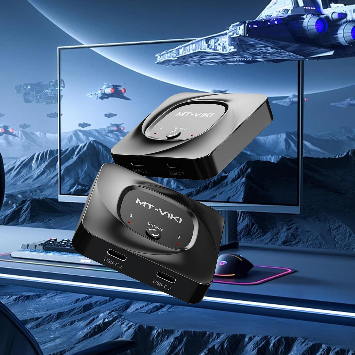 MT-VIKI Interruptor USB C bidireccional 8K60Hz 2 en 1 Salida Tipo C Switcher 1 en 2 Salida 4K@120Hz 10Gbps Transmisión de datos PD 100W Carga