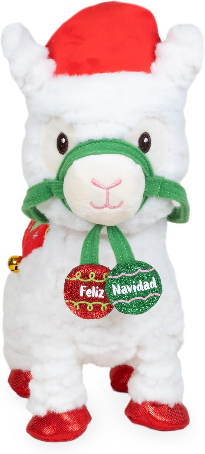 Cuddle Barn - Navidad Nico | Peluche Navideño Animado Caminante Musical Llama Reproduce 'Feliz Navidad', 10.5 pulgadas