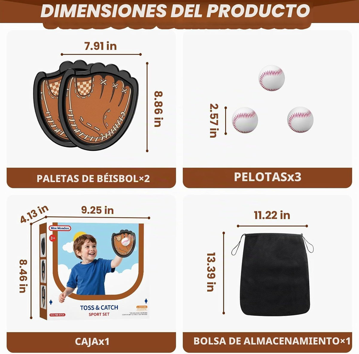 Juego de pelotas Toss and Catch, guante de béisbol para niños
