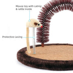 Happi N Pets Acicalador Automático para Gatos Grandes, Cepillo de Aseo en Arco con Almohadilla de Rascado de Madera Pesada, Poste para Frotarse y Juguete, Masajeador Corporal Rascadores Faciales para