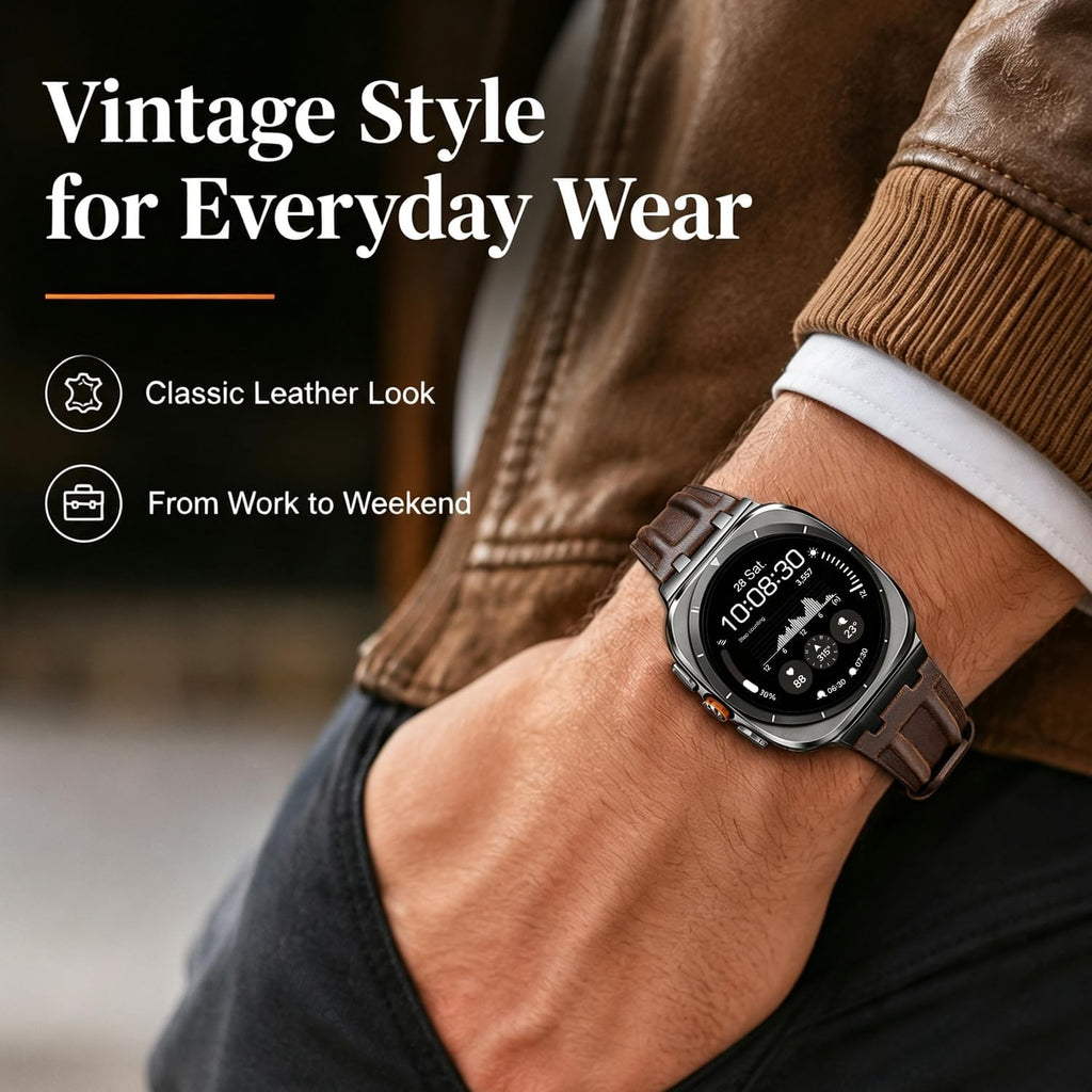 Correa de cuero retro compatible con Samsung Galaxy Watch Ultra 2/1 de