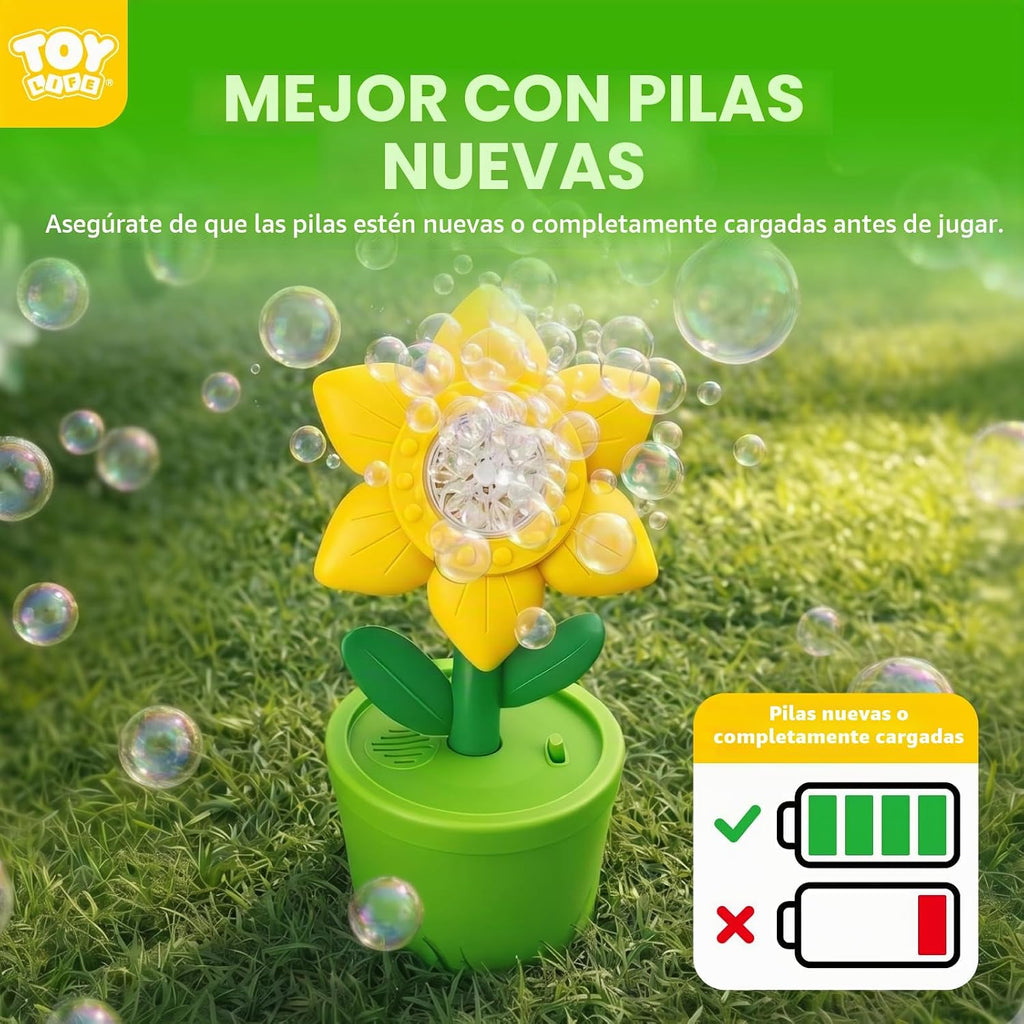 TOY Life Máquina de burbujas Daisy con luces LED y música, juguete de