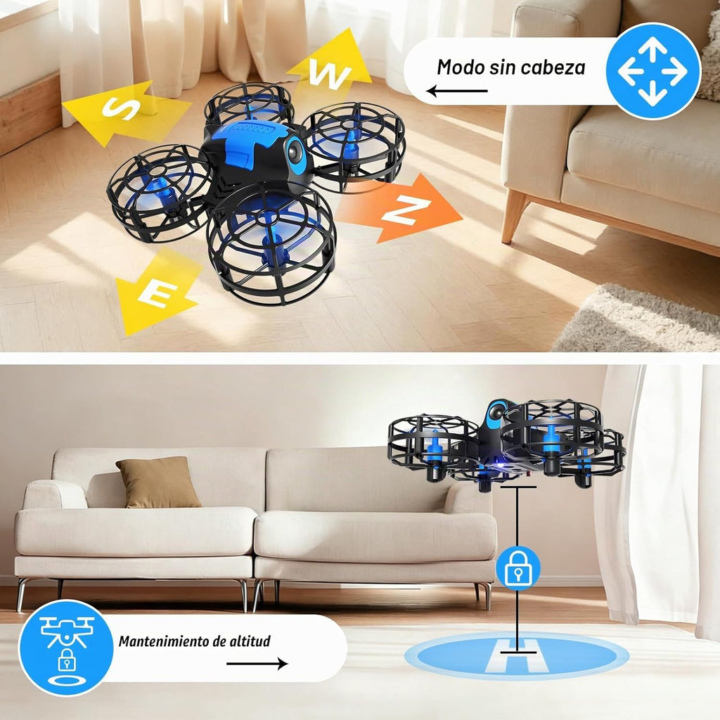 4DRC V18 Mini dron para niños principiantes, cuadricóptero RC con 2 modos de control, modo sin cabeza, retención de altitud, vuelo automático, 3 velocidades, giros 3D, luces LED, 2 baterías, juguete