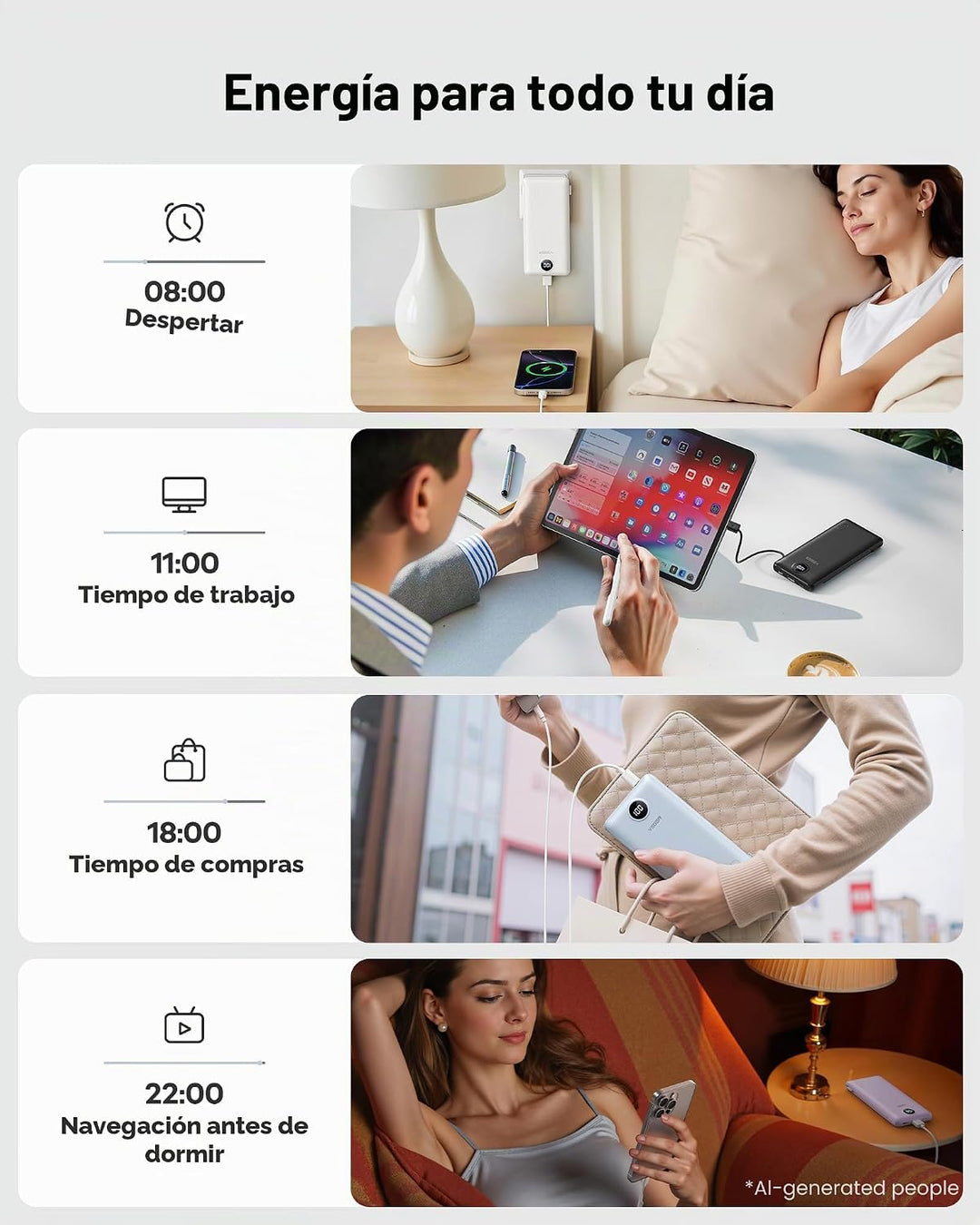 VEGER Cargador portátil, banco de energía de 10000 mAh, enchufe de...