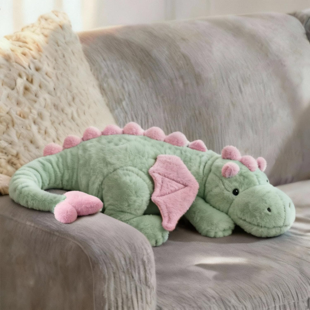 ARELUX Grande 36in Peluche de Dragón Adorable Dino Pterosaurio Suave Color Matcha Almohada Gigante Peluche Esponjoso con Alas Rosadas Acojinable para Amigos y Familia