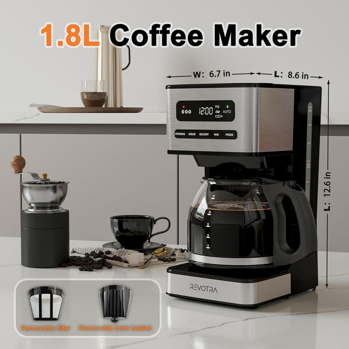 Cafetera programable de 12 tazas, cafeteras de goteo para café caliente y con hielo