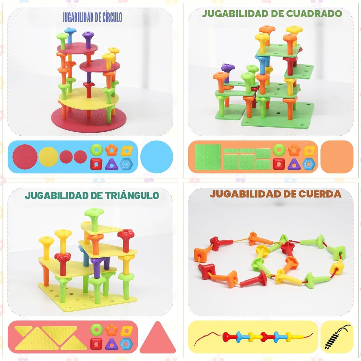 Juego de 73 piezas de juguetes apilables de construcción para niños de 3 a 6 años de edad, juguete educativo STEM para el desarrollo cerebral, juguetes sensoriales Montessori, mejora de varios juegos de cuerdas de plástico de espuma