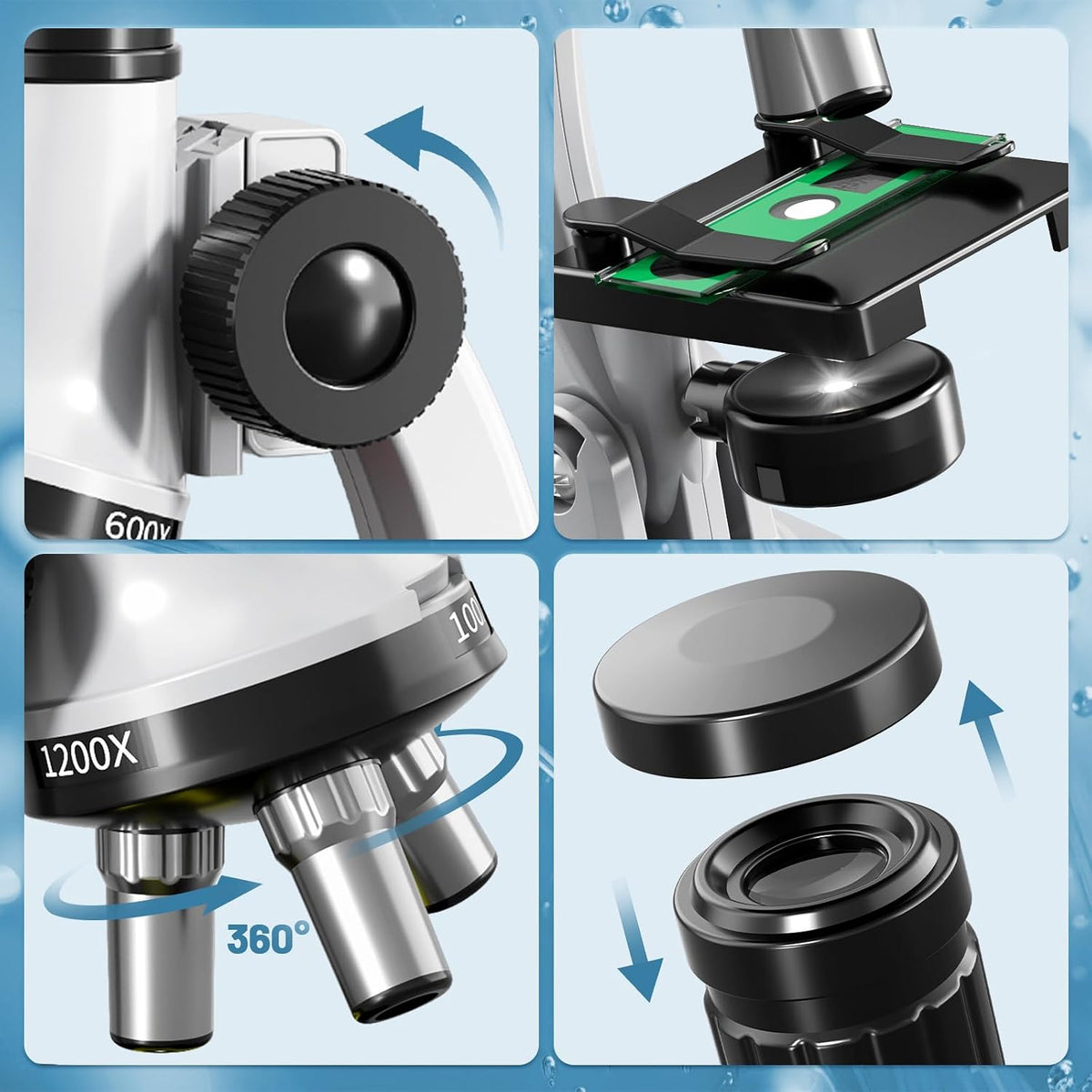Microscopio para niños, 67 piezas de microscopio científico para niños con microscopio 100X-1200X, diapositivas y herramientas, kit de experimentos científicos, proyecto STEM, juguete de regalo para niños y niñas principiantes 3-5 5-7 8-12