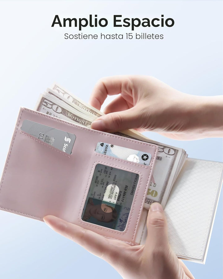 QLD Cartera RFID para mujer \u2013 Pequeña cartera delgada y triple...