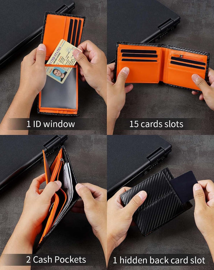 Swallowmall Cartera de cuero para hombre, billetera plegable de cue...