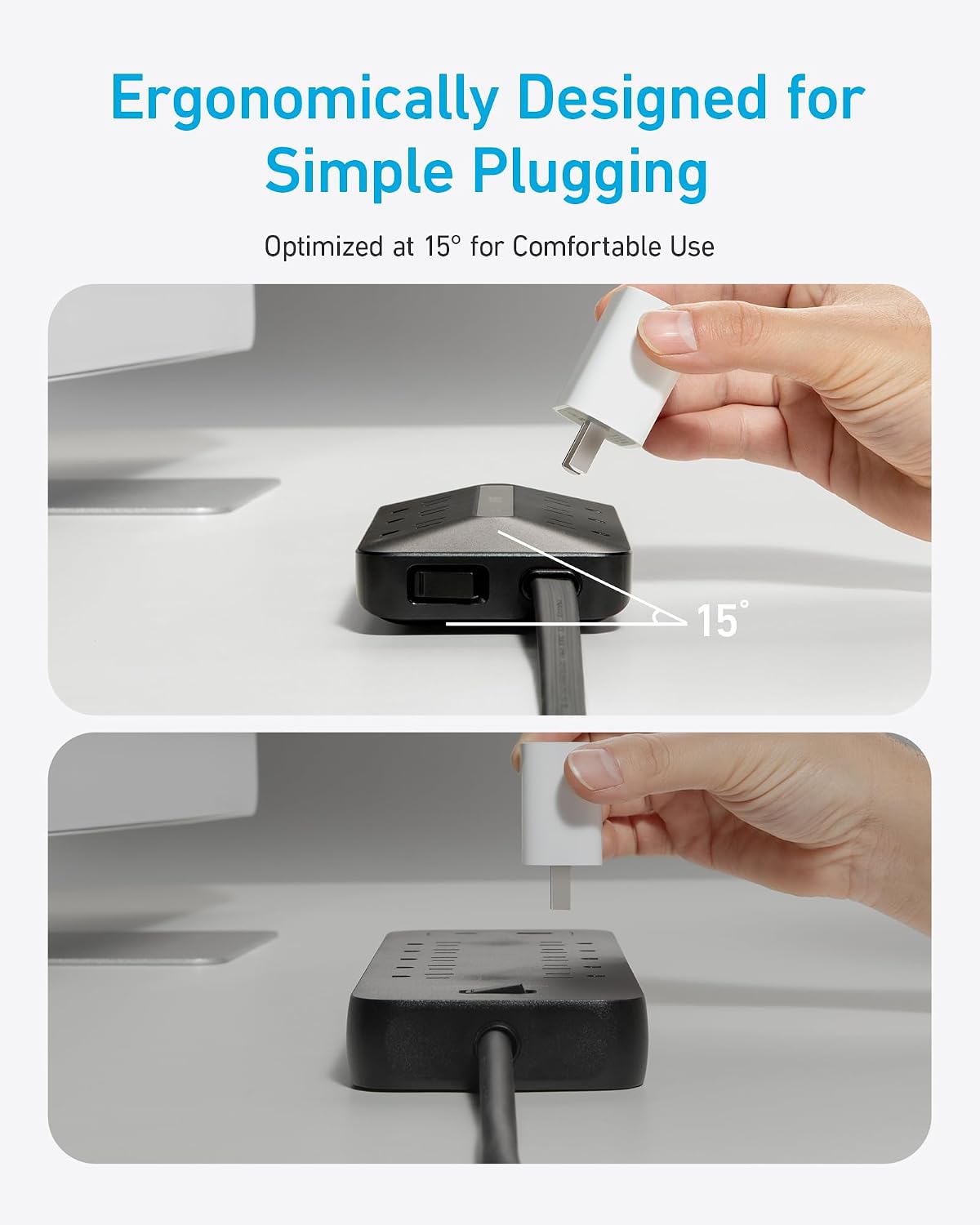 Anker Regleta con protector contra sobretensiones de 300J, extensor de