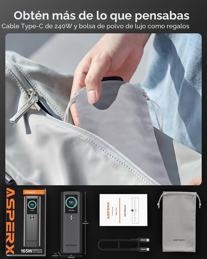 AsperX Banco del poder del ordenador portátil, 165W 20,000mAh retra...
