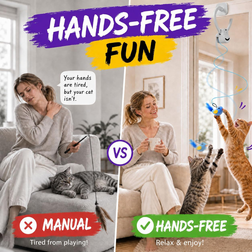 Juguetes interactivos para gatos de interior: varita de plumas de ave voladora automática, juguete de persecución, ejercicio, enriquecimiento y estimulación, USB recargable, duradero, seguro, juguete