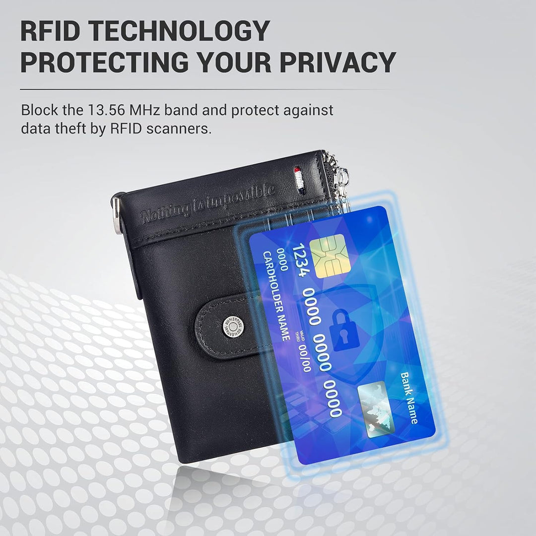 gzcz Billeteras de cadena RFID para hombre, cartera de cuero genuin...