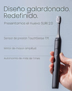SURI Cepillo de dientes eléctrico Pro Sonic | Batería para más de 4 semanas | Sensor de presión | Cuerpo de aluminio | Temporizador de 2 minutos | Cabeza a base de plantas | Negro